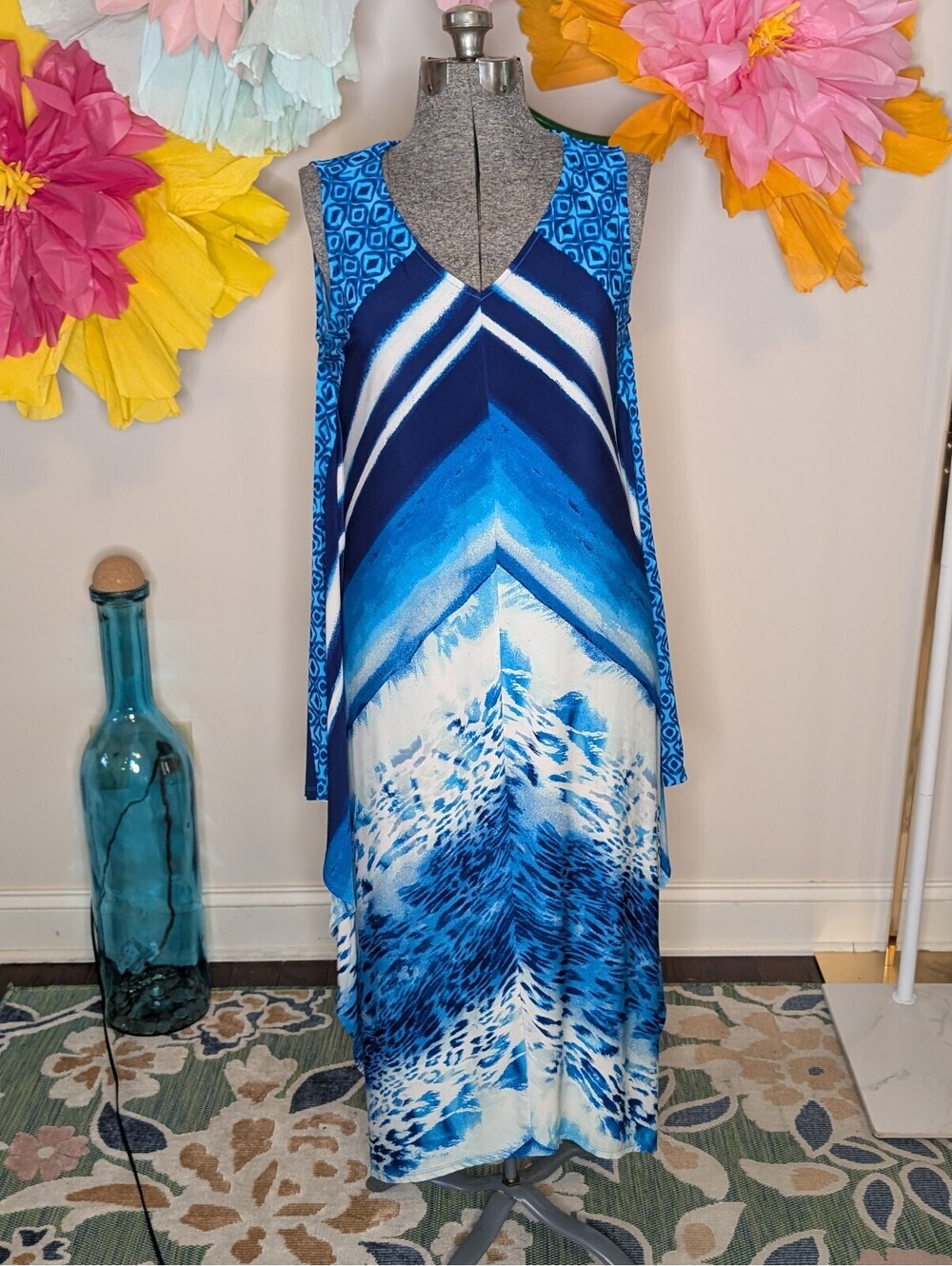 2100 - Chico's Women's Blue Patterned Sleeveless Maxi Dress Size 2